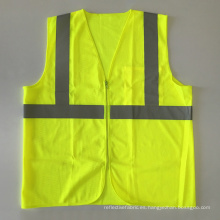 ANSI 107 de color amarillo naranja fluorescente de malla de seguridad chaleco chaqueta con cremallera con bolsillos de calidad cinta reflectante